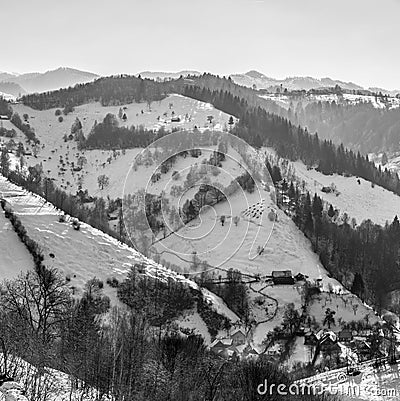 Panoramic view from Pestera in winter, Brasov, Transylvania, Romania Stock Photo