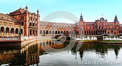 Panoramic view of Plaza de Espana, Seville, Spain is a lovely spring morning Stock Photo