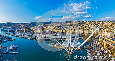 Panoramic view of port of Genoa, Italy Editorial Stock Photo