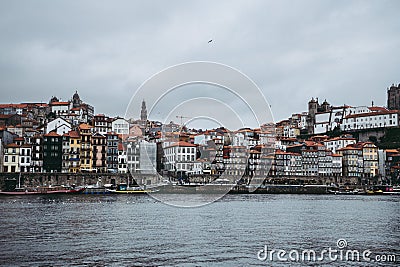 Panoramic view of Porto with Duoro river on a cloudy day, Porto cityscape Stock Photo
