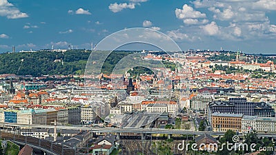 Panoramic view of Prague timelapse from the top of the Vitkov Memorial, Czech Republic Stock Photo