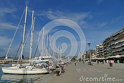 Panoramic view of the promenade of the city of Volos in autumn Editorial Stock Photo