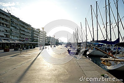 Panoramic view of the promenade of the city of Volos in autumn Editorial Stock Photo