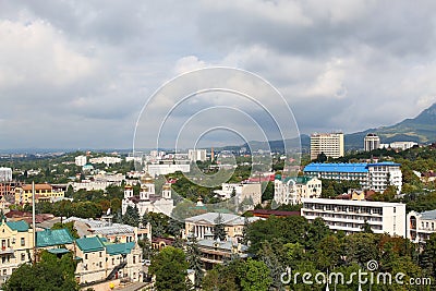 Panoramic view of Pyatigorsk town from Mashuk Mountain in a summer day. Stavropol Region, Russia Editorial Stock Photo