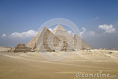 Panoramic view of pyramids from the Giza Plateau Stock Photo