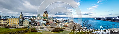 Panoramic view of Quebec City skyline with Chateau Frontenac and Saint Lawrence river - Quebec City, Quebec, Canada Stock Photo
