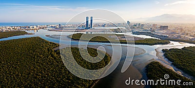 Panoramic view of Ras al Khaimah over mangrove forest in the UAE Stock Photo