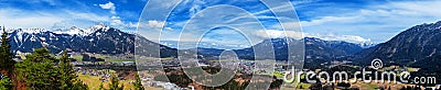 Panoramic view of Reutte with Alps and clouds, high resolution image. Alps, Tyrol, Austria. Stock Photo