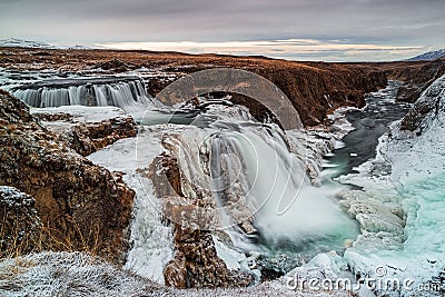 Panoramic view of Reykjafoss waterfall, Iceland Stock Photo
