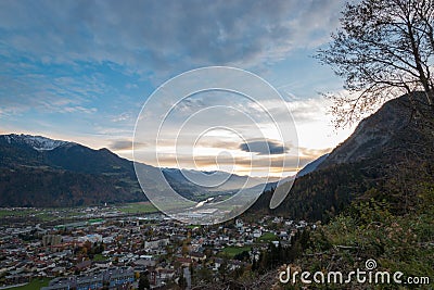 Panoramic view of river Inn valley Inntal and the local community of Jenbach Stock Photo