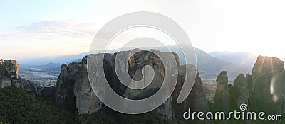 Panoramic view of the rocks and monasteries of Meteora, Greece Stock Photo