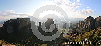 Panoramic view of the rocks and monasteries of Meteora, Greece Stock Photo