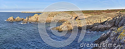 Panoramic view of rocky coastline in southwestern part of Houat island in French Brittany Stock Photo