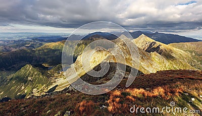 Panoramic view from Rohac peak on Western Tatra mountains or Rohace panorama Stock Photo