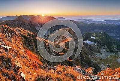 Panoramic view from Rohac peak on Western Tatra mountains or Rohace panorama Stock Photo