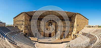 Panoramic view at the Roman theatre in Orange - France Editorial Stock Photo