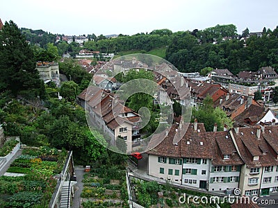 Panoramic view of the rooftops of residential houses in the center of Bern Stock Photo