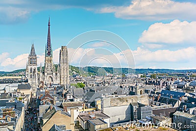Panoramic view of Rouen from Gros-Horloge Clock Tower top, Normandy. Stock Photo