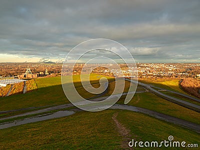 Panoramic view of the Ruhr Metropolis from the Hoheward heap in the city of Herten. The German industrial city of Herten. Stock Photo