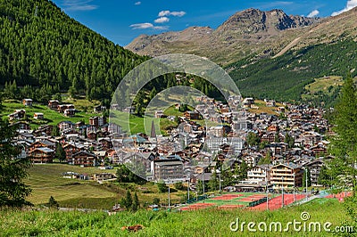 Panoramic view on Saas-Fee, Valais, Switzerland, in summer Stock Photo