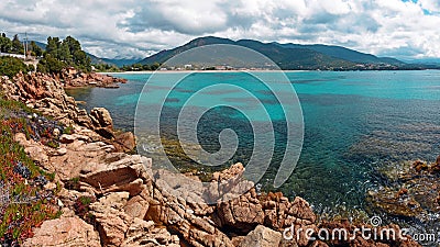Panoramic view of Sagone seaside resort in Corsica Stock Photo
