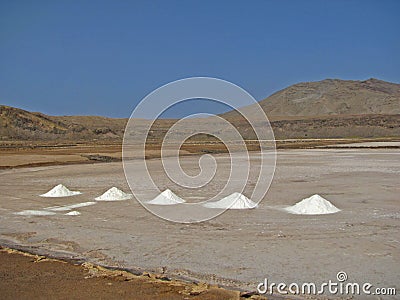 Panoramic view of Salinas de Pedra de Lume salt pyramids Sal island Cape Verde Cabo Verde Stock Photo