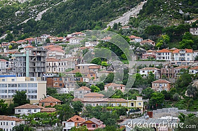 Panoramic view, Scene with Kruja old building village, Bazaar street,fort, Tirana in Albania. Stock Photo