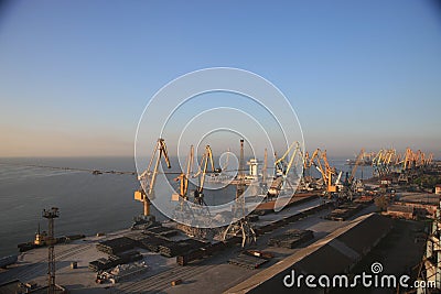 Panoramic view of the sea port on the coast of the Azov Sea, Mariupol Stock Photo