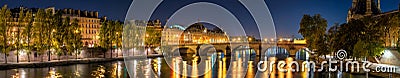 Panoramic view on the Seine River banks, the Pont Royal bridge, and Orsay Museum at dawn. Paris, 7th Arrondissement, France Stock Photo