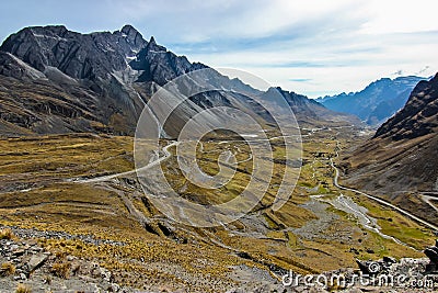 Panoramic view on the serpentines of Yungas road Stock Photo