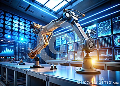 Advanced Robotic Arm in a CuttingEdge Generative AI Lab Exploring the Future of Automation and Innovation Stock Photo
