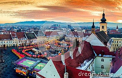 Panoramic view of Sibiu Transylvania Romania aerial view Editorial Stock Photo