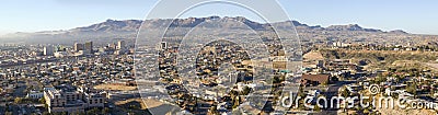 Panoramic view of skyline and downtown of El Paso Texas looking toward Juarez, Mexico Editorial Stock Photo