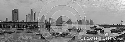 Panoramic view of the skyline of panama city in black and white Editorial Stock Photo