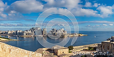 Panoramic view of Sliema harbor and skyscrapers in Malta Editorial Stock Photo