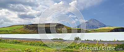 Panoramic view of a small volcano, Myvatn lake - Iceland Stock Photo