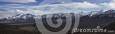 Panoramic view of Stok Range from Leh city in Winter, North of India Stock Photo