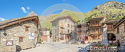 Panoramic view at the Stone buildings in Bonneval-sur-Arc village - France Editorial Stock Photo