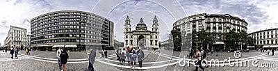 Panoramic view of Szent Istvan Square and St. Stephen`s Cathedral Basilica, Budapest, Hungary Editorial Stock Photo