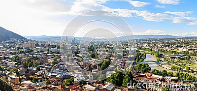 Panoramic view of Tbilisi city from the Narikala Fortress, old town and modern architecture. Tbilisi the capital of Editorial Stock Photo