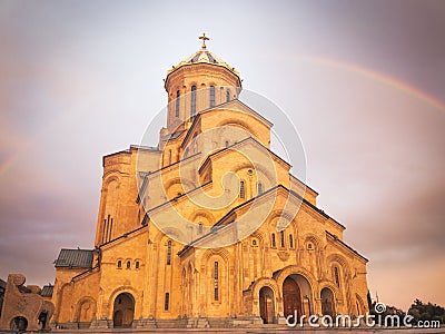 Panoramic view Tbilisi holy trinity cathedral Stock Photo