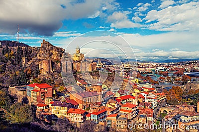 Panoramic view of Tbilisi at sunset Stock Photo