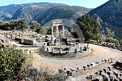 Panoramic view of Temple of Athena Pronea Delphi Greece Stock Photo