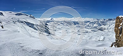 Panoramic view to Breuil-Cervinia ski region, Italy Stock Photo