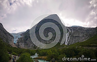 Panoramic view to Briksdal Glacier in Norway Editorial Stock Photo