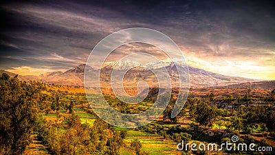 Panoramic view to Chachani mountain and Arequipa city Arequipa, Peru Stock Photo