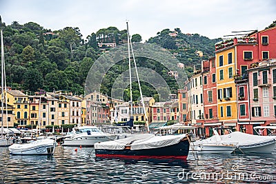 Panoramic View to colorfully painted building and see, Editorial Stock Photo