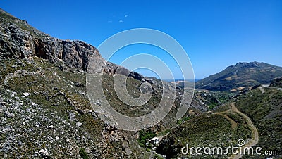 Panoramic view to the elevation at Kourtaliotiko gorge on Crete island Stock Photo