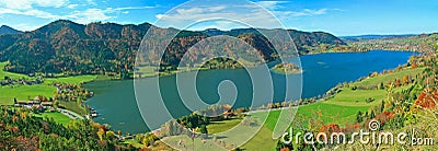 Panoramic view to lake schliersee, autumnal bavarian landscape Stock Photo