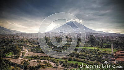 Panoramic view to misti mountain and Arequipa city from Yanahuara viewpoint, Arequipa, Peru Stock Photo